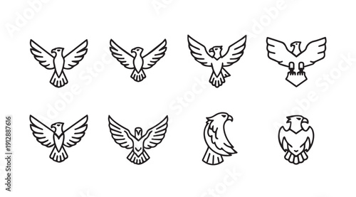 Eagle Icons Set: Flying Birds and Crests for Branding and Design - Stock Media