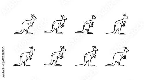 Eight Stylized Kangaroos Silhouette Pattern, Australian Wildlife Iconography