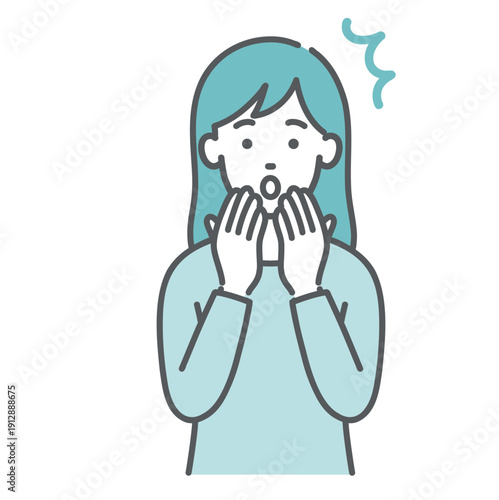 驚く・ショックを受ける若い女性のイラスト（両手を口に当てる・上半身）