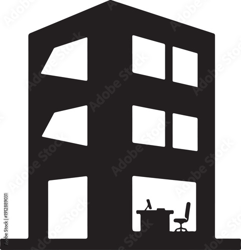 Minimal office icon silhouette flat design building architecture symbol isolated