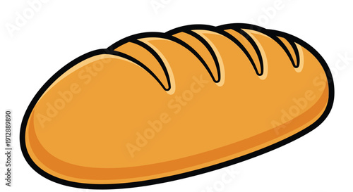 Simple cartoon illustration of a golden brown baked loaf of bread featuring traditional scoring marks