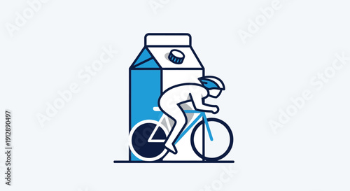 Cyclist riding next to a milk carton, symbolizing healthy lifestyle and nutrition.