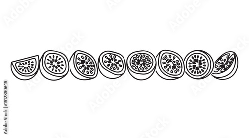 Passion Fruit Slices Border Design, Tropical Fruit Elements, Minimalist Outline Stock Media