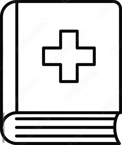 A simple line drawing of a medical textbook with a cross on the cover.