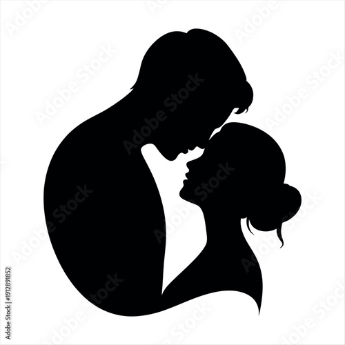 A black silhouette of a man kissing a woman Vector
