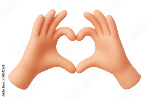 Cute 3D cartoon hands forming heart shape gesture symbolizing love and romantic affection isolated on transparent background, png