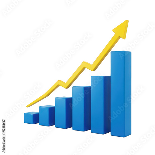 Blue bar graph with yellow arrow showing growth trend isolated on transparent background Free Download Blue bar graph with yellow arrow showing growth trend isolated on transparent background - GFXLoad