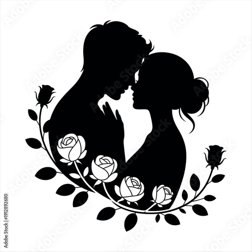 A couple kissing surrounded by roses Vector