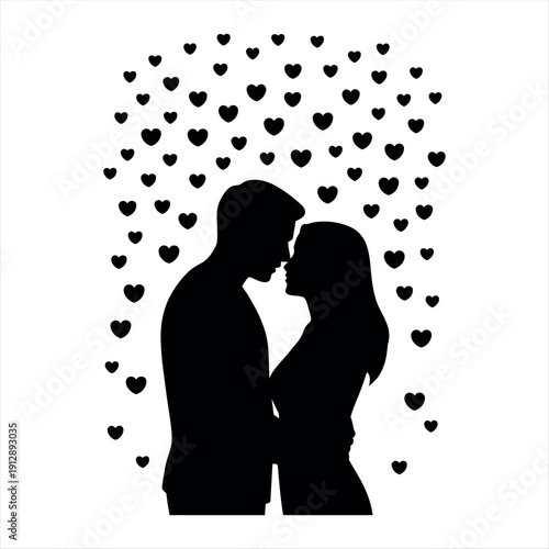 A couple of people in love with hearts around them Vector