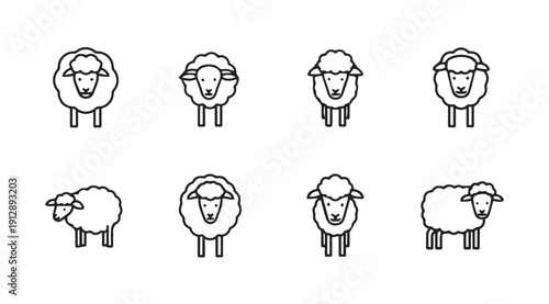 Simple Sheep Icons Collection Vector Art Simple Line Drawings