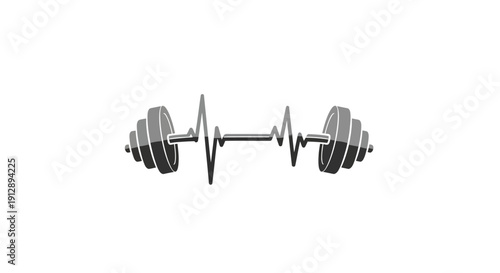 Dumbbell with Heartbeat Line Symbolizing Fitness and Health.