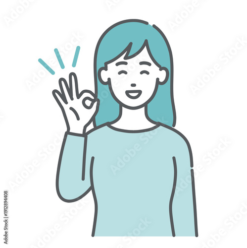 OKサインを出す・賛成する若い女性のイラスト（笑顔・上半身）