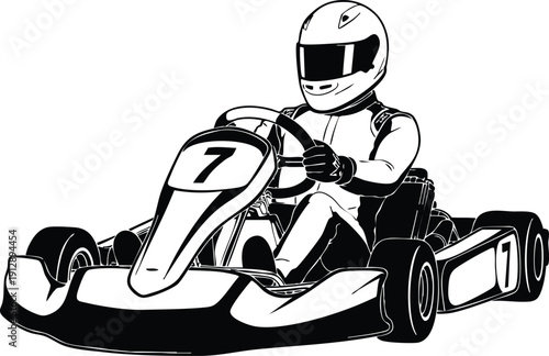 High-Contrast Vector Illustration of a Go-Kart and Driver, vector, illustration, silhouette.