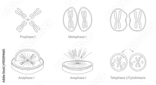 Meiosis I Stages: Prophase, Metaphase, Anaphase, Telophase - Cell Division Diagram
