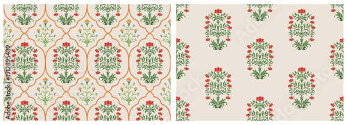 Traditional Mughal motif design illustrations seamless patterns with floral for fabric, textiles, clothing, wrapping paper.