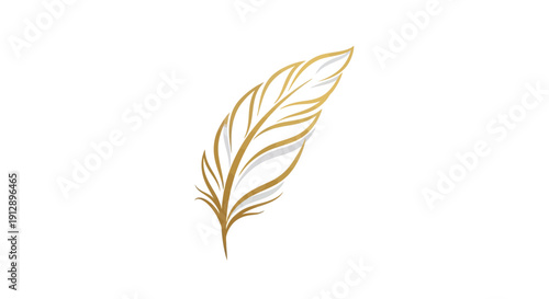 Elegant Golden Feather Illustration on White Background.