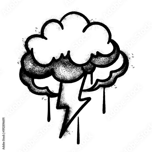 Graffiti Thundercloud with Lightning Bolt Vector in Urban Spray Paint Style