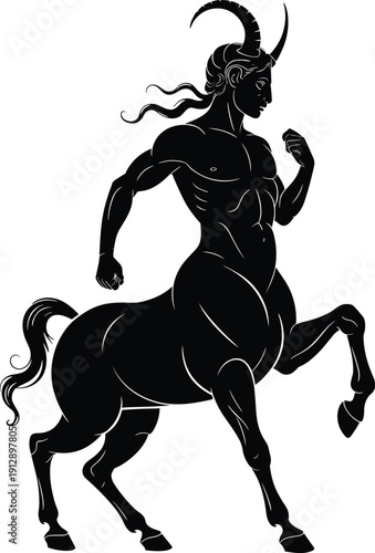 Centaur silhouette illustration, Greek mythology creature with muscular human torso and horse body, fantasy character symbol, zodiac Sagittarius concept