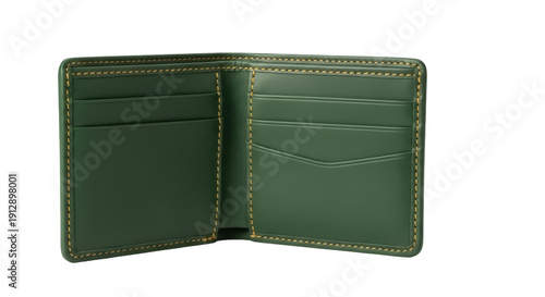 Photos Open green leather wallet isolated PNG, stylish billfold with multiple card slot