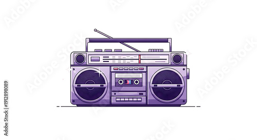 Vintage boombox with cassette player and radio antenna isolated on transparent background