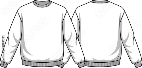 Crew neck sweatshirt front and back view detailed vector illustration casual pullover mockup