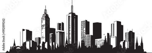 Melbourne  skyline vector illustration featuring famous urban landmarks