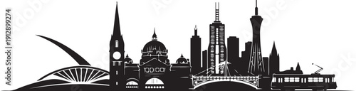 Melbourne  skyline vector illustration featuring famous urban landmarks