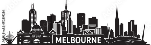 Melbourne  skyline vector illustration featuring famous urban landmarks