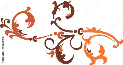 An intricate orange and brown floral design on a white background