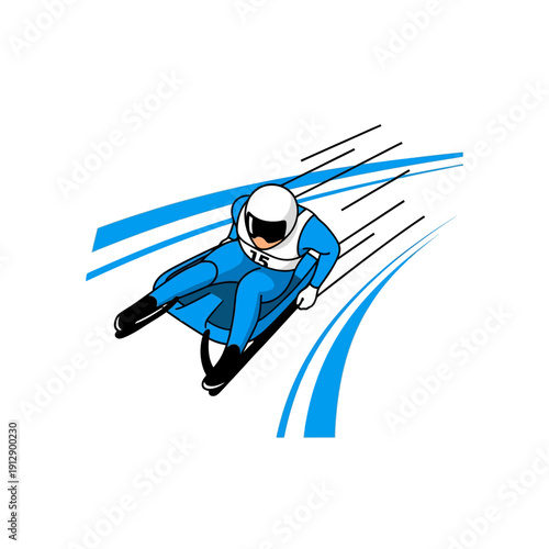 Speed skier in blue suit racing down the slope.