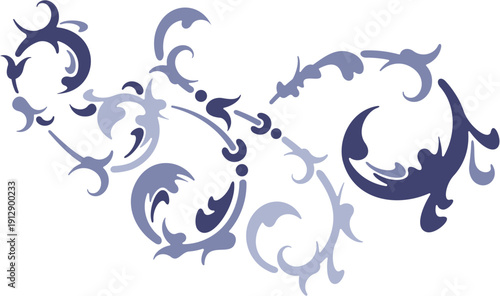 A beautiful blue and gray floral design on a white background