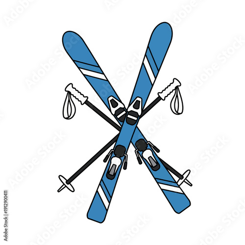 Crossed blue skis with poles illustration.