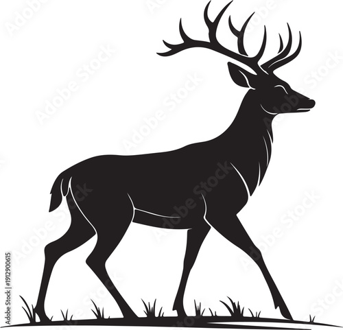 Graceful White-Tailed Deer Silhouette Vector, Elegant Wildlife Icon, Nature and Forest Symbol