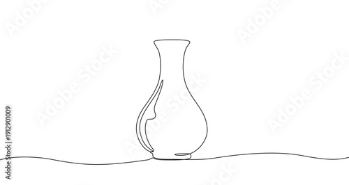 Vase in one line art style. Drawing of an elegant flower vase or decor, made by a continuous line with editable black stroke on a white background. Vector illustration.
