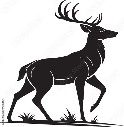 Elegant White-Tailed Deer Silhouette Vector Art, Graceful Wildlife Icon for Nature and Outdoor Concepts