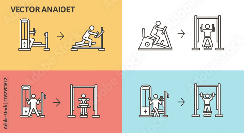Fitness Exercise Icons: Gym Machines, Workout Routines, and Strength Training