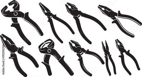 Collection of various pliers and hand tools illustration set