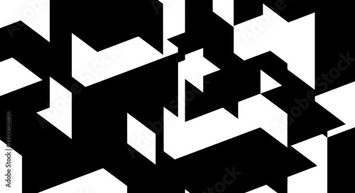 Isometric 3d vector illustration of an abstract black and white house designed as a geometric cube construction with a square block pattern and light paper art technology concept