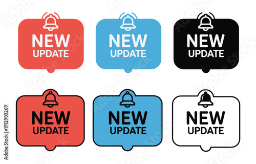 New Update Banner with Notification Bell, Announcement Message Ribbon, Notification Alert, Flat Vector Illustration