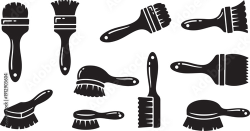 Collection of various paint brushes and tools on display