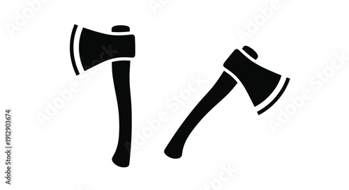 Two black silhouettes of axes displayed at different angles