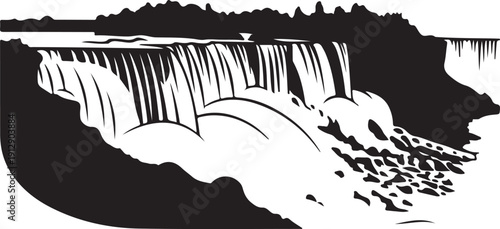 Majestic Niagara Falls waterfall cascading down rocky cliffs into churning foamy water Silhouettes vector