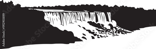 Majestic Niagara Falls waterfall cascading down rocky cliffs into churning foamy water Silhouettes vector