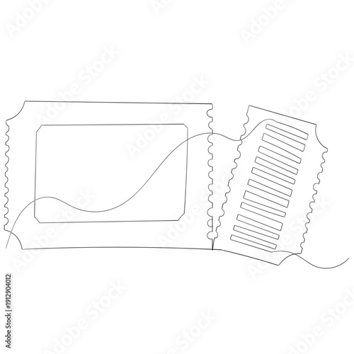 Ticket Single Line Icon Continuous one line drawing cinema ticket. Vintage cinema ticket isolated on a white background. Vector illustration Single continuous line drawing of tickets. one line draw