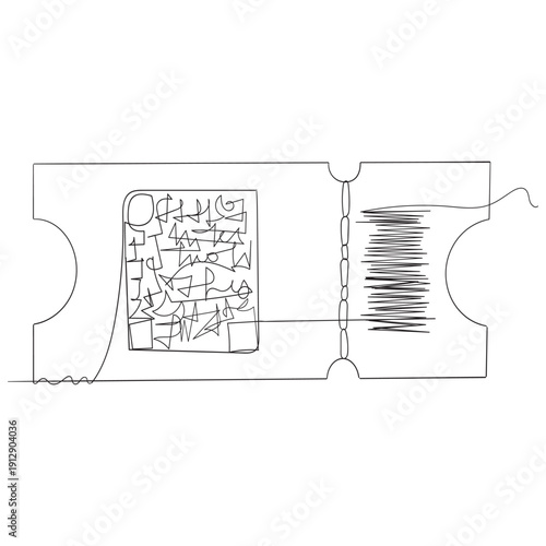 Ticket Single Line Icon Continuous one line drawing cinema ticket. Vintage cinema ticket isolated on a white background. Vector illustration Single continuous line drawing of tickets. one line draw