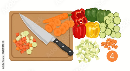Chopped Vegetables and Knife on Cutting Board - Healthy Food Preparation