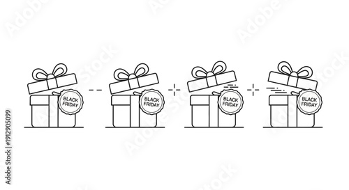 Black Friday Gift Boxes with Discount Seals in a Row