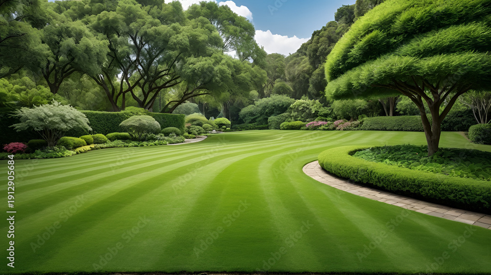 Fototapeta premium A lush green lawn serves as a tranquil backdrop for various scenes and settings in many different types of photography