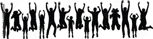 Jumping people silhouette collection showing happy individuals celebrating success energy isolated on white background illustration design resource concept set