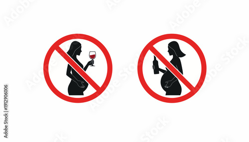 Prohibited signs depict pregnant women drinking alcohol and smoking zc